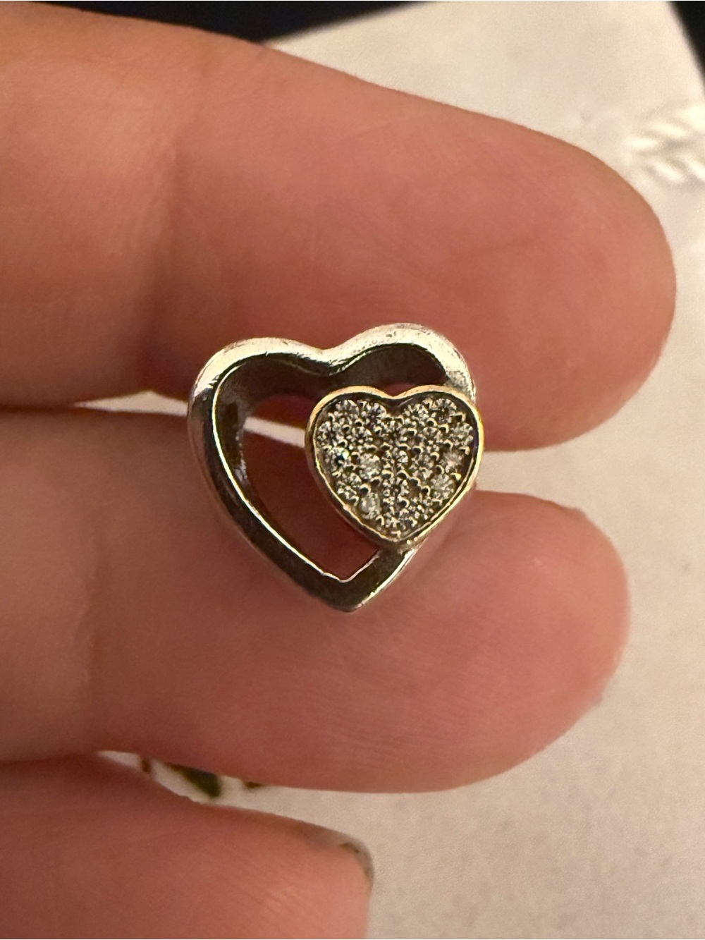 Pandora Silver Heart Pavé Charm with Sparkling Center
